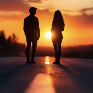 A couple has a discussion with an orange sunset in the background | How to choose a fertility clinic | Conceive NJ